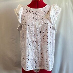 Lucy & Laurel White Eyelet Blouse with Ruffle Sleeves MM390